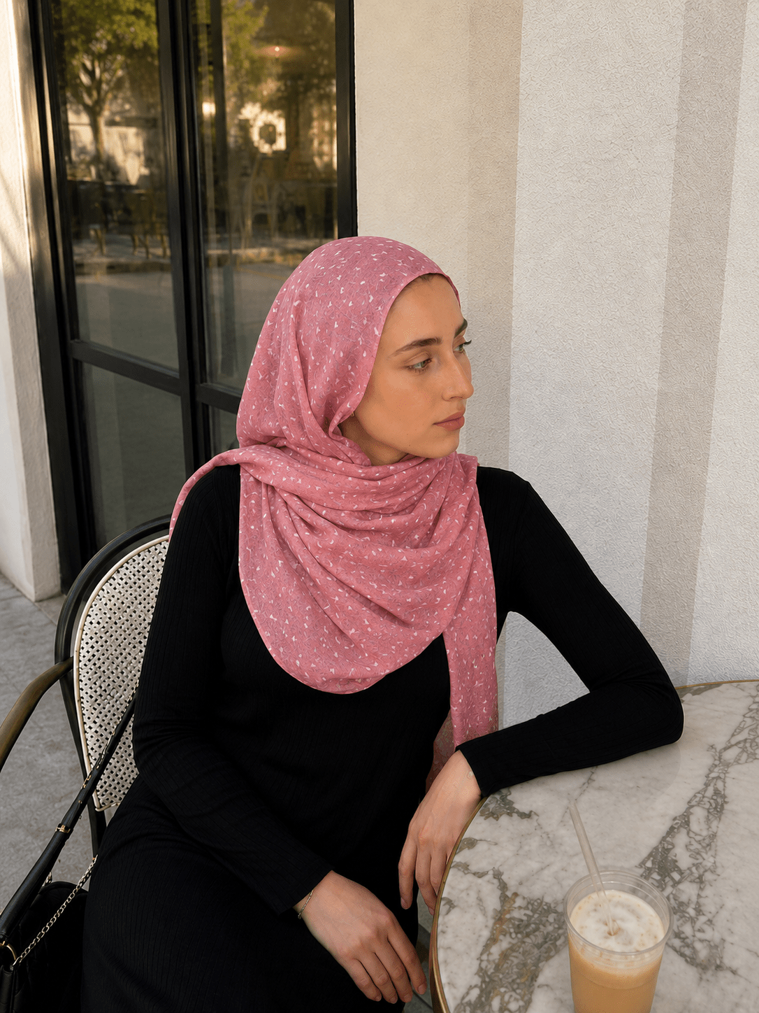 Coral Pink Heart Mercerized Cotton Hijab | Lunar Elegance