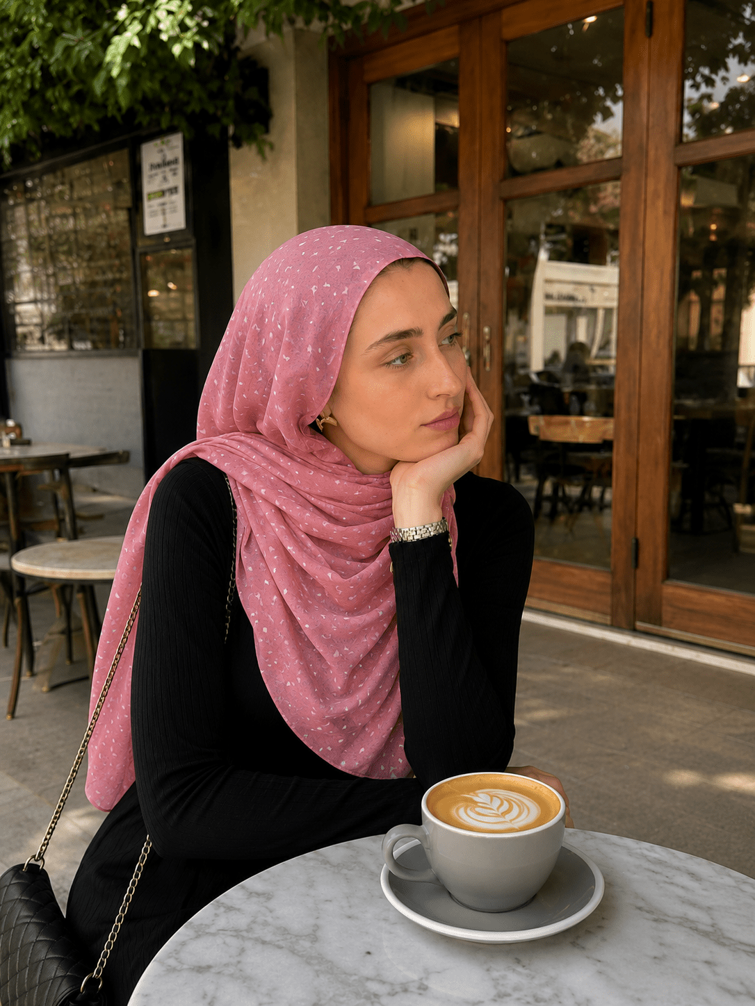 Coral Pink Heart Mercerized Cotton Hijab | Lunar Elegance
