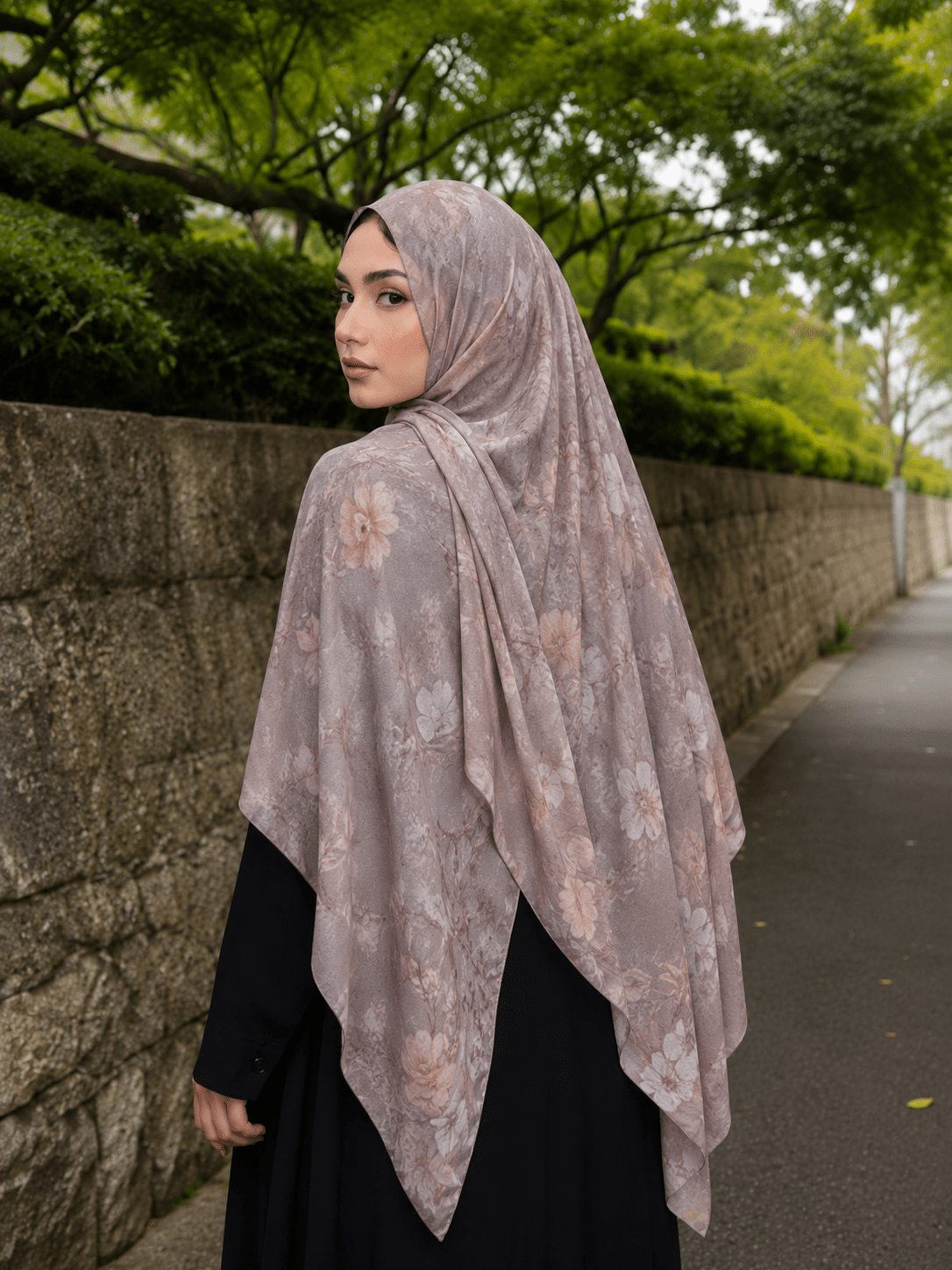 Taupe Marble Mercerized Cotton Hijab | Lunar Elegance