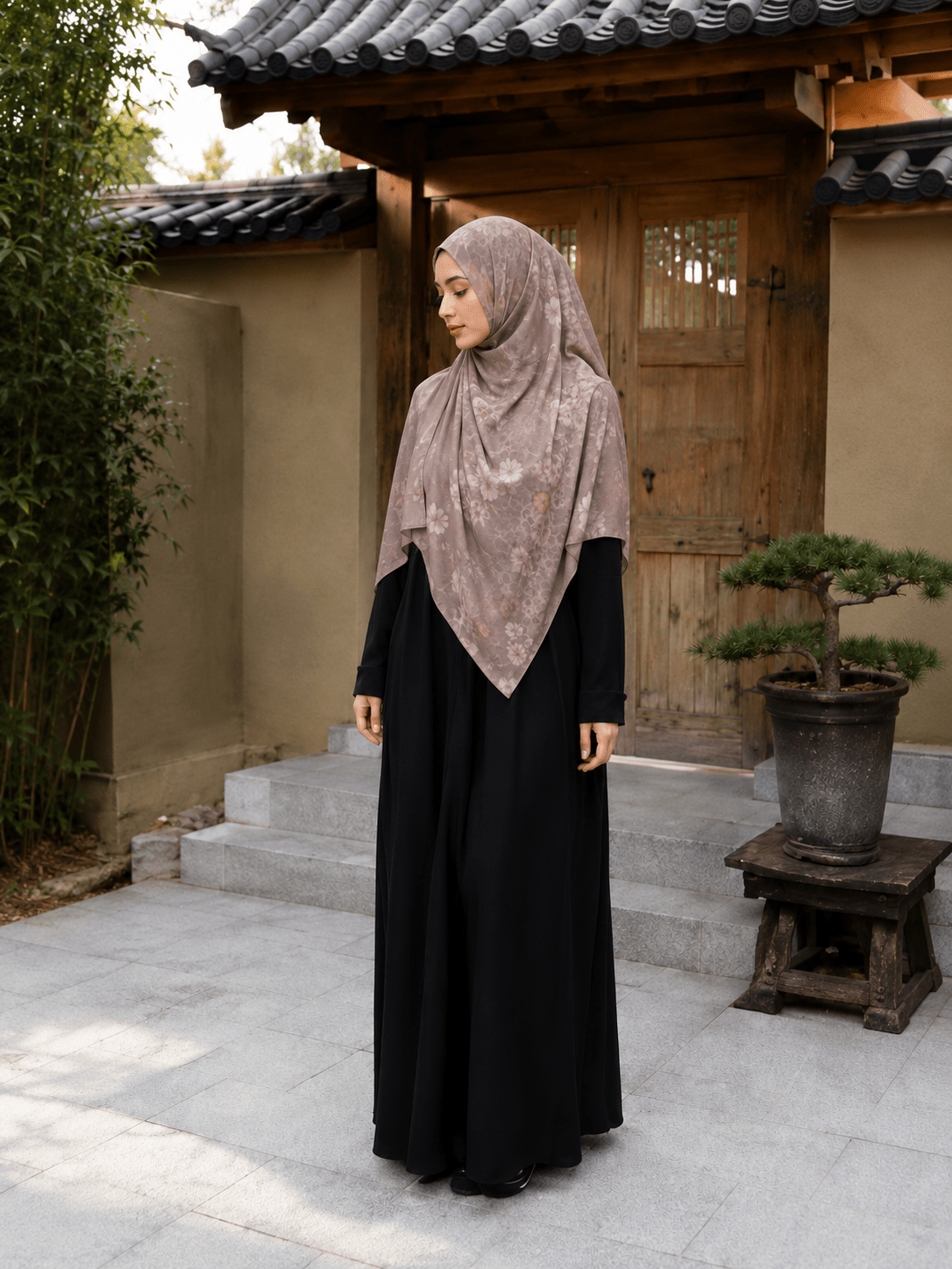 Taupe Marble Mercerized Cotton Hijab | Lunar Elegance