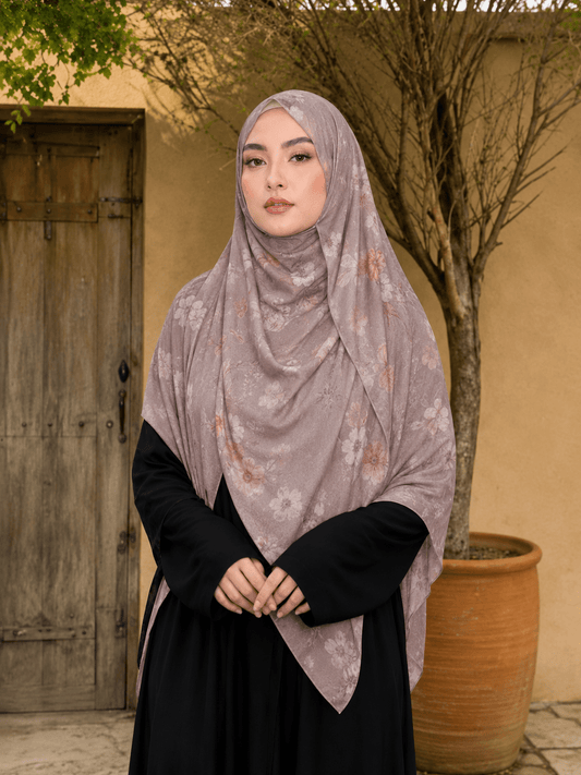 Taupe Marble Mercerized Cotton Hijab | Lunar Elegance