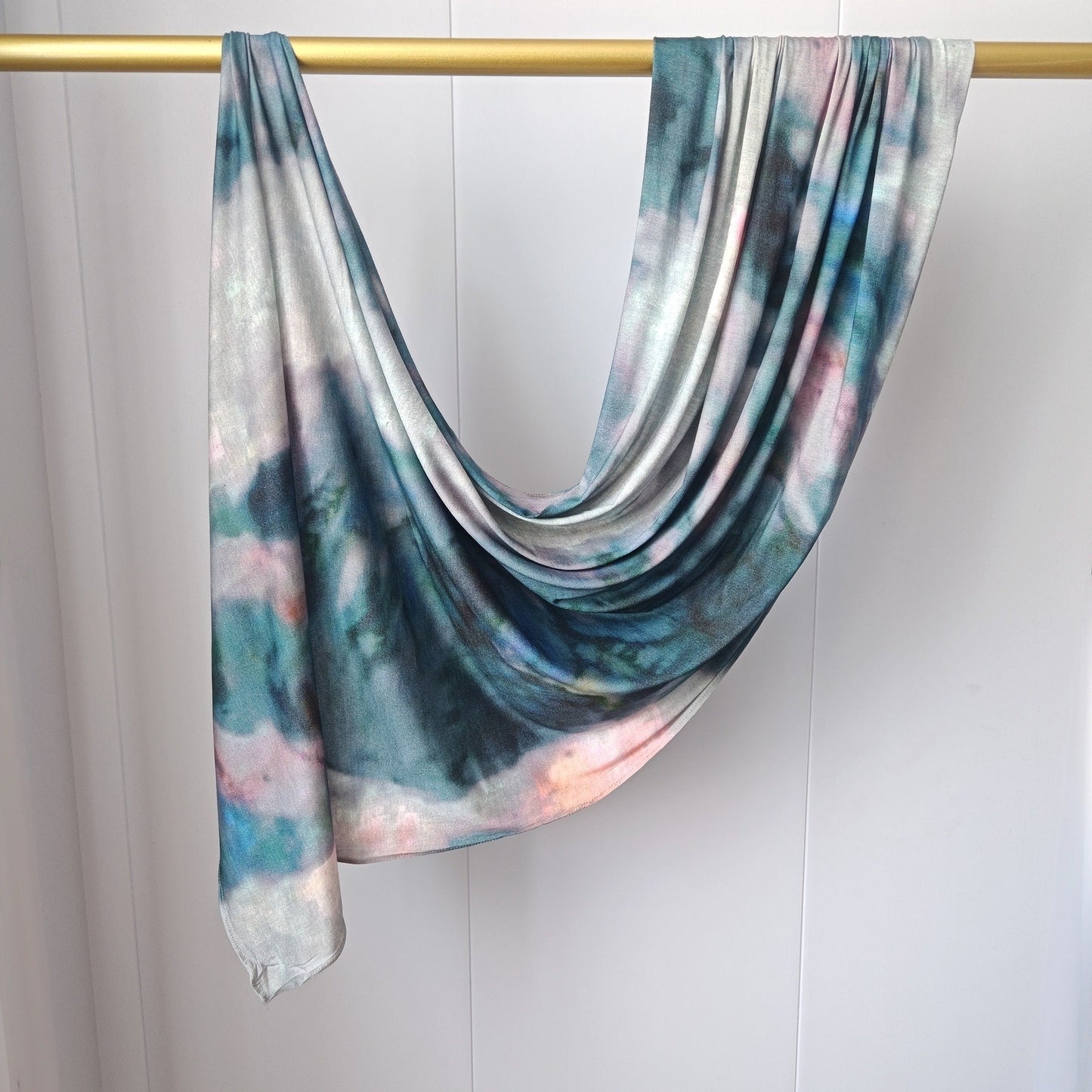 Deep Teal Marble Mercerized Cotton Hijab | Lunar Elegance