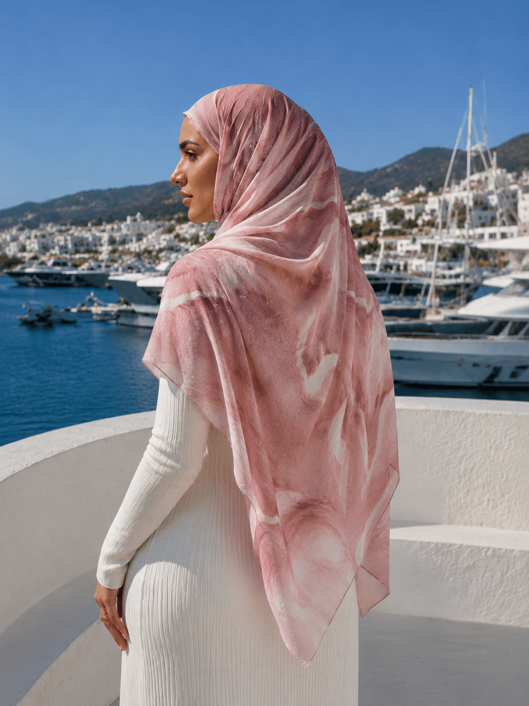 Blush Rose Marble Mercerized Cotton Hijab | Lunar Elegance