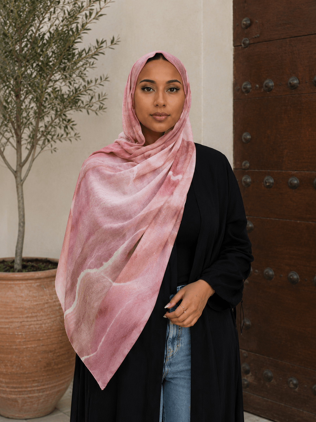 Blush Rose Marble Mercerized Cotton Hijab | Lunar Elegance