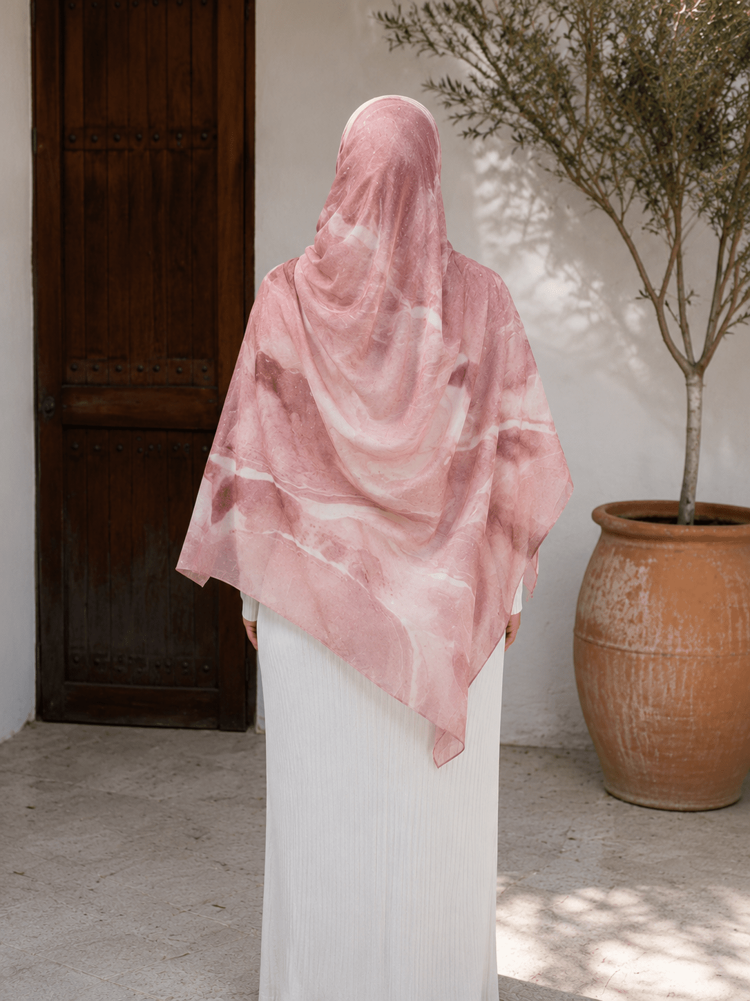 Blush Rose Marble Mercerized Cotton Hijab | Lunar Elegance