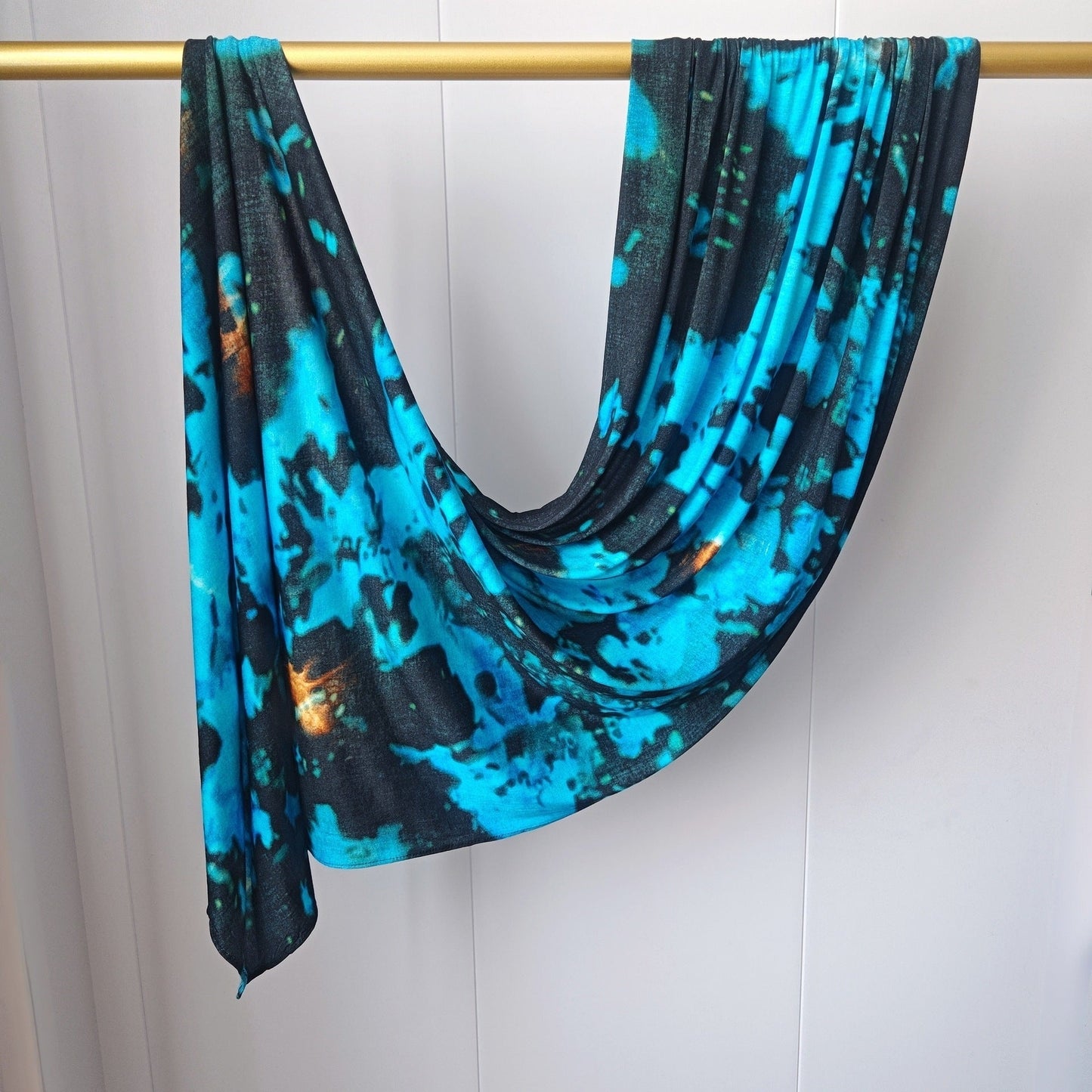 Turquoise Black Marble Mercerized Cotton Hijab | Lunar Elegance