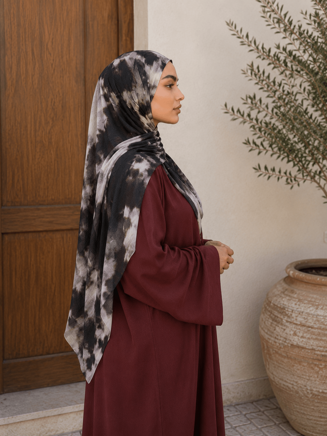 Black Marble Mercerized Cotton Hijab | Lunar Elegance