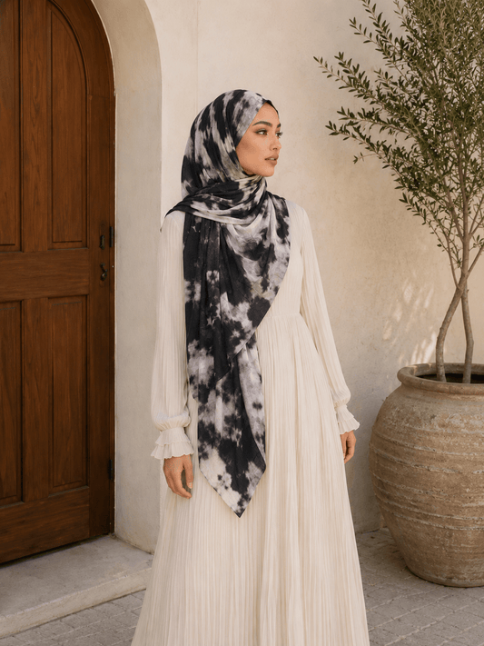 Black Marble Mercerized Cotton Hijab | Lunar Elegance