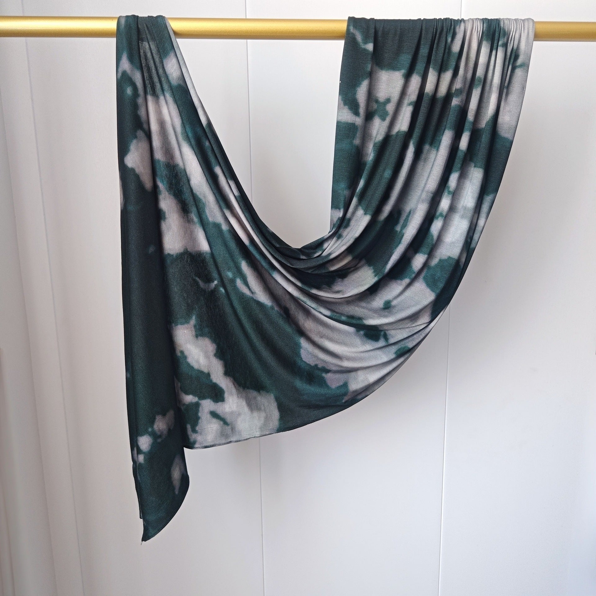 Dark Teal Marble Mercerized Cotton Hijab | Lunar Elegance