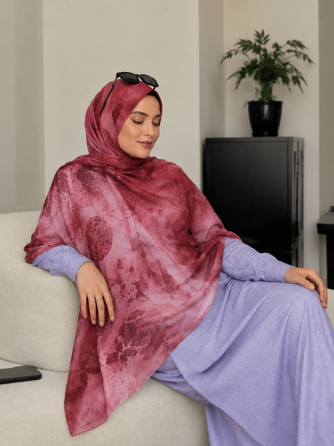 Burgundy Marble Mercerized Cotton Hijab | Lunar Elegance