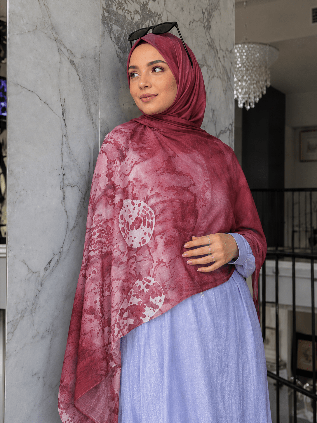 Burgundy Marble Mercerized Cotton Hijab | Lunar Elegance