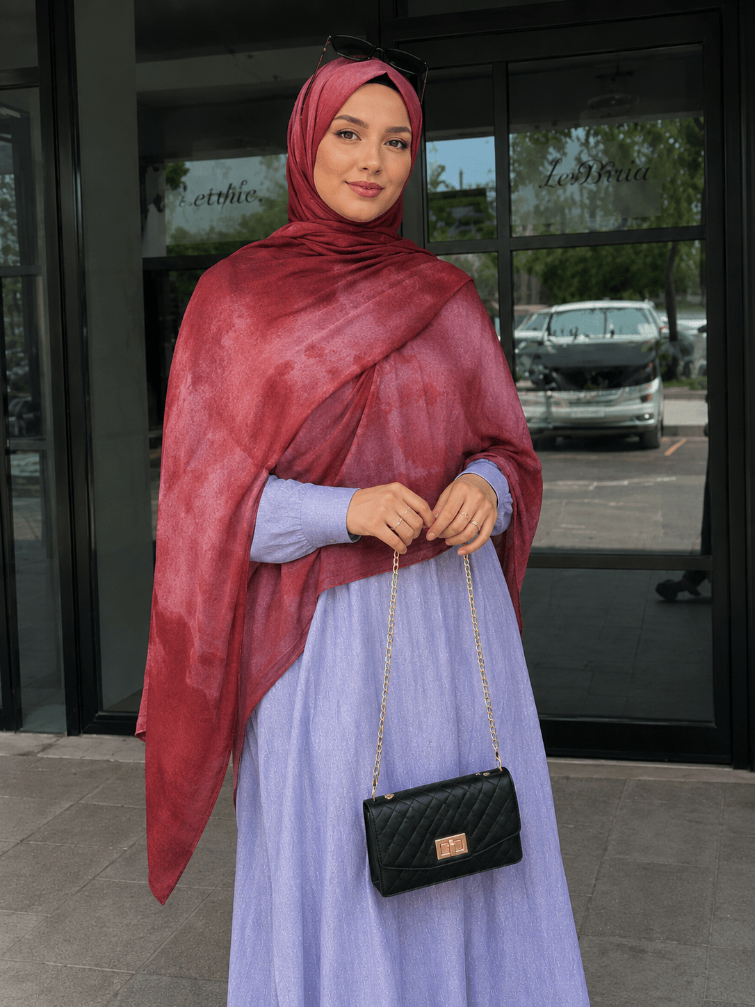 Burgundy Marble Mercerized Cotton Hijab | Lunar Elegance