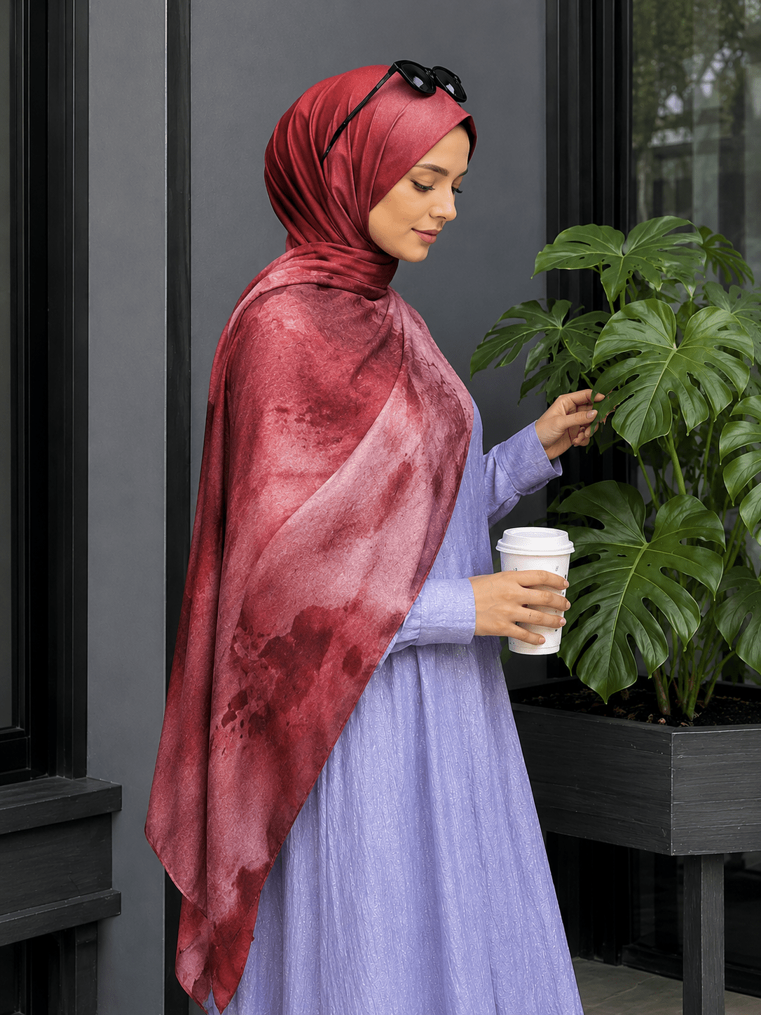 Burgundy Marble Mercerized Cotton Hijab | Lunar Elegance