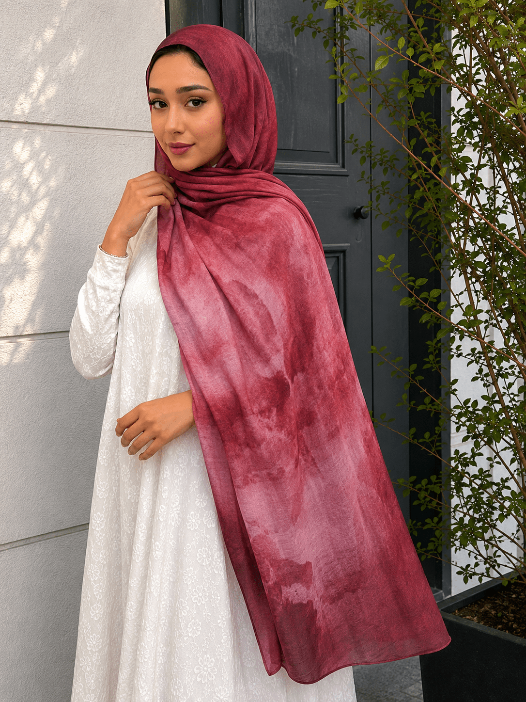 Burgundy Marble Mercerized Cotton Hijab | Lunar Elegance