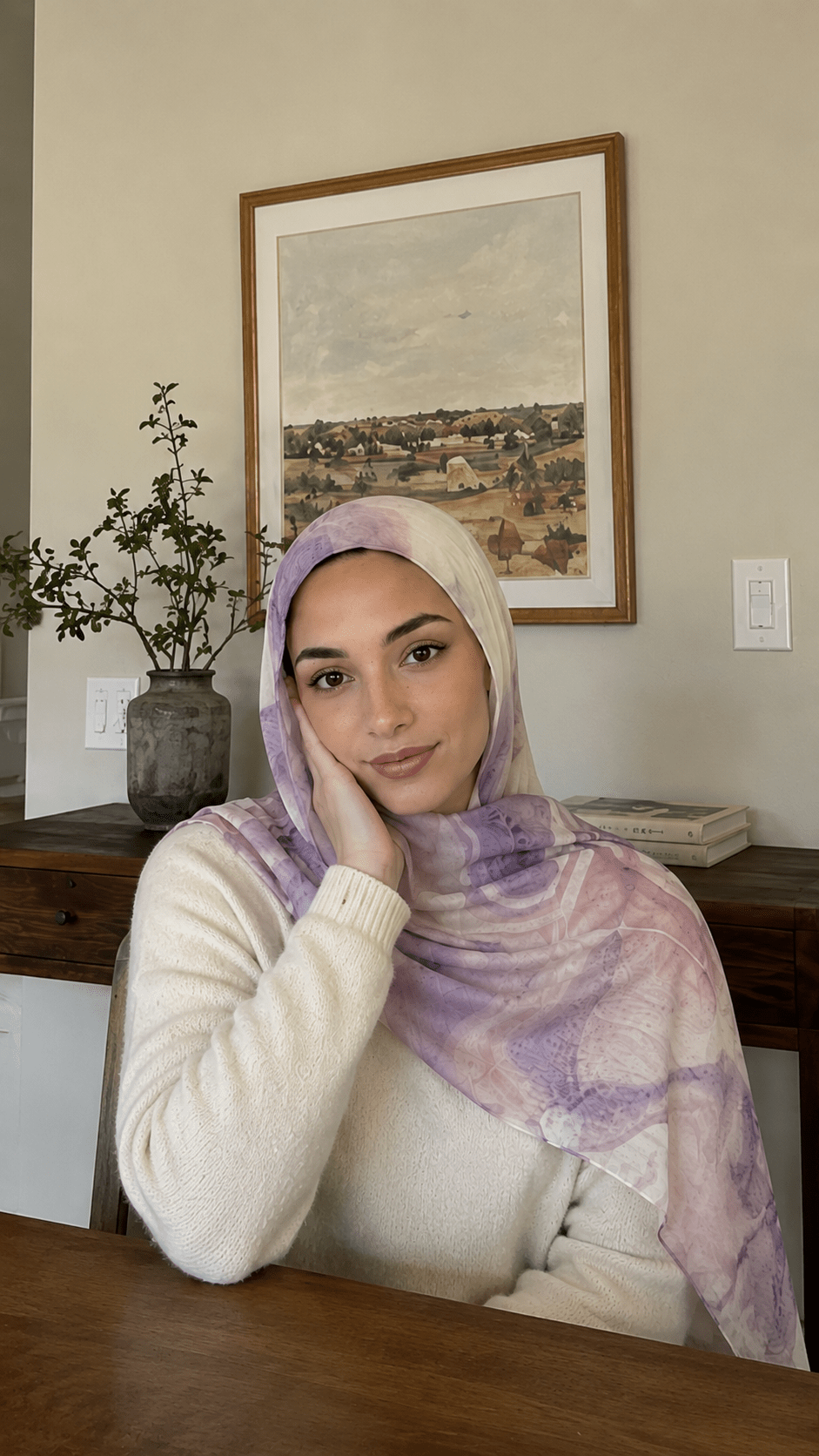 Lilac Watercolor Floral hijab shawl - view 3