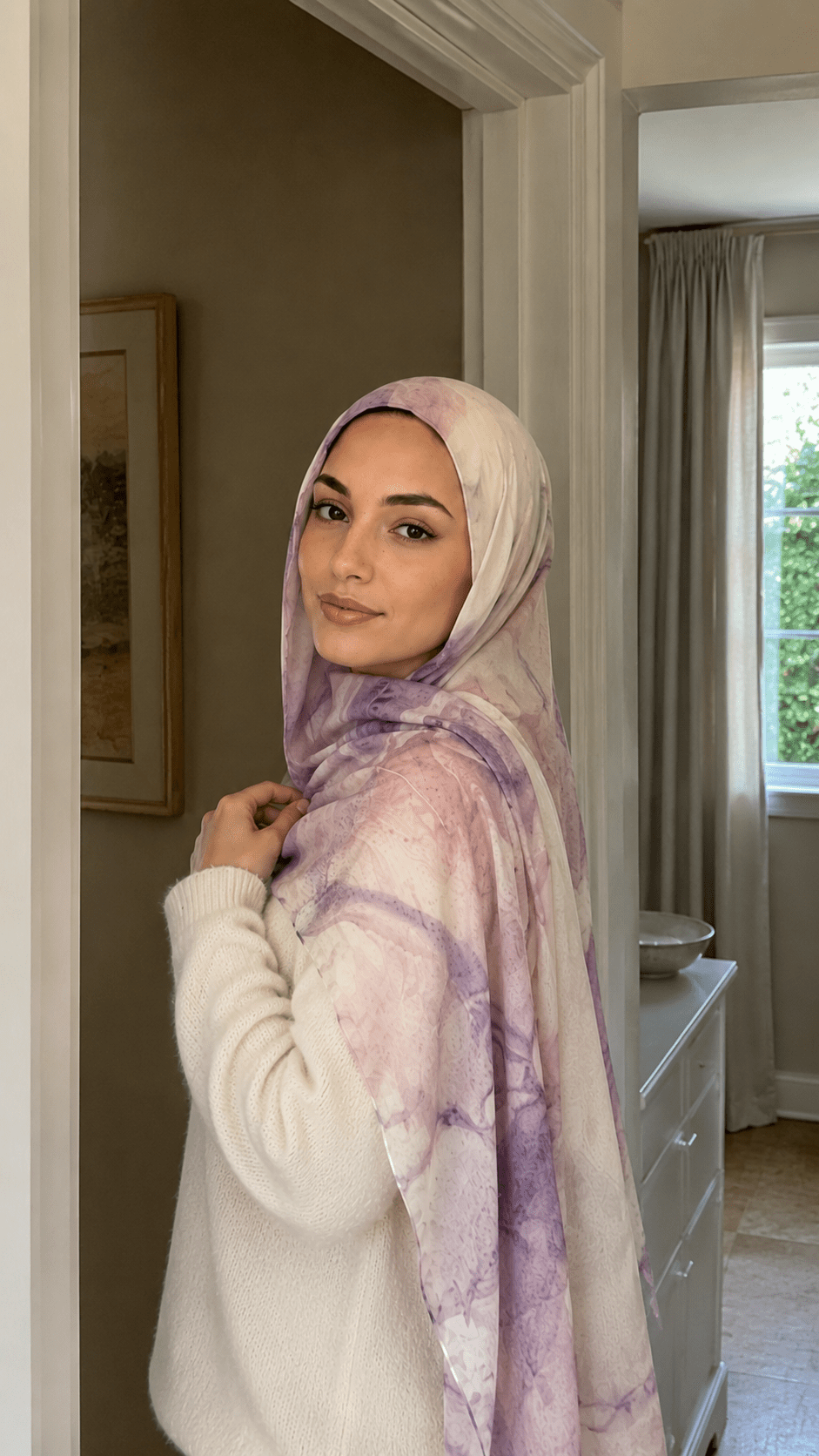 Lilac Watercolor Floral hijab shawl - view 5