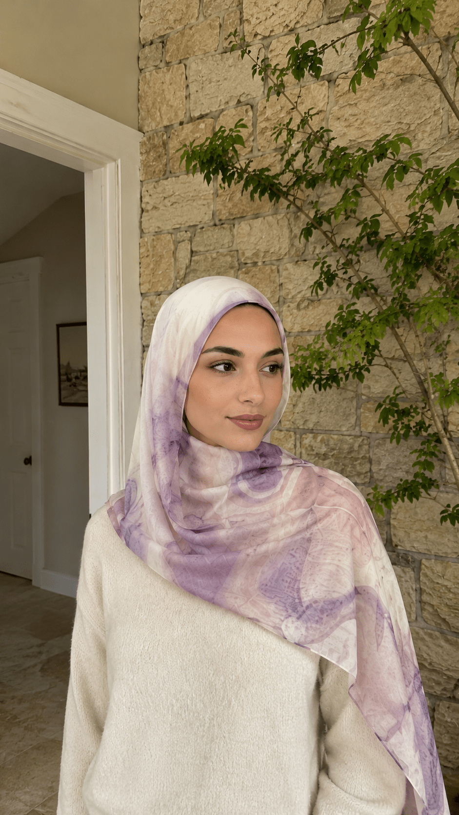 Lilac Watercolor Floral hijab shawl - view 2