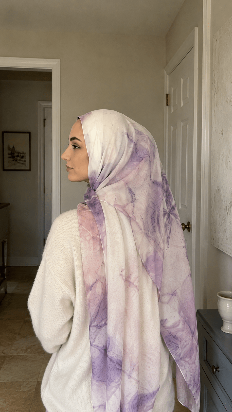 Lilac Watercolor Floral hijab shawl - view 6