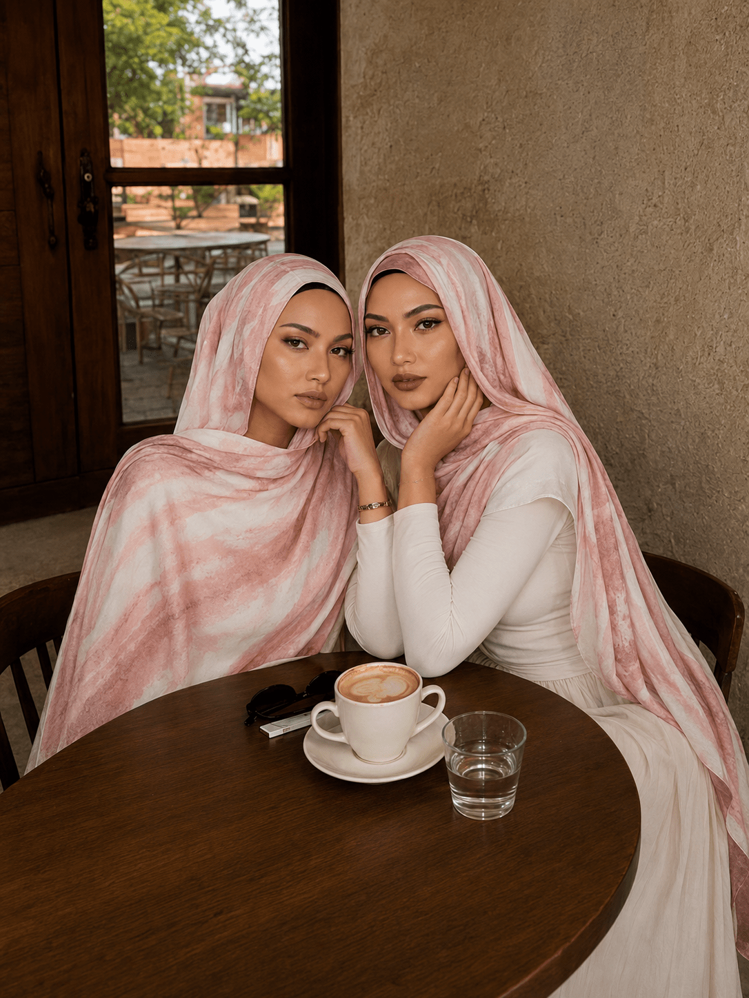 Peach Pink Marble Mercerized Cotton Hijab | Lunar Elegance