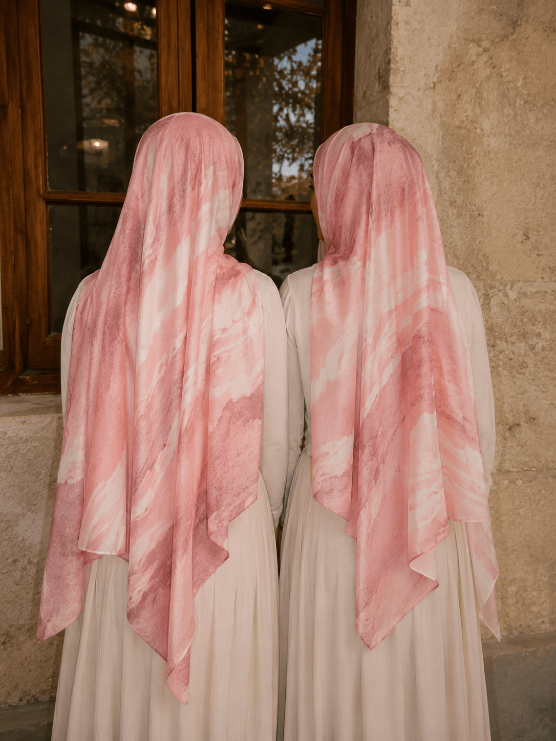 Peach Pink Marble Mercerized Cotton Hijab | Lunar Elegance