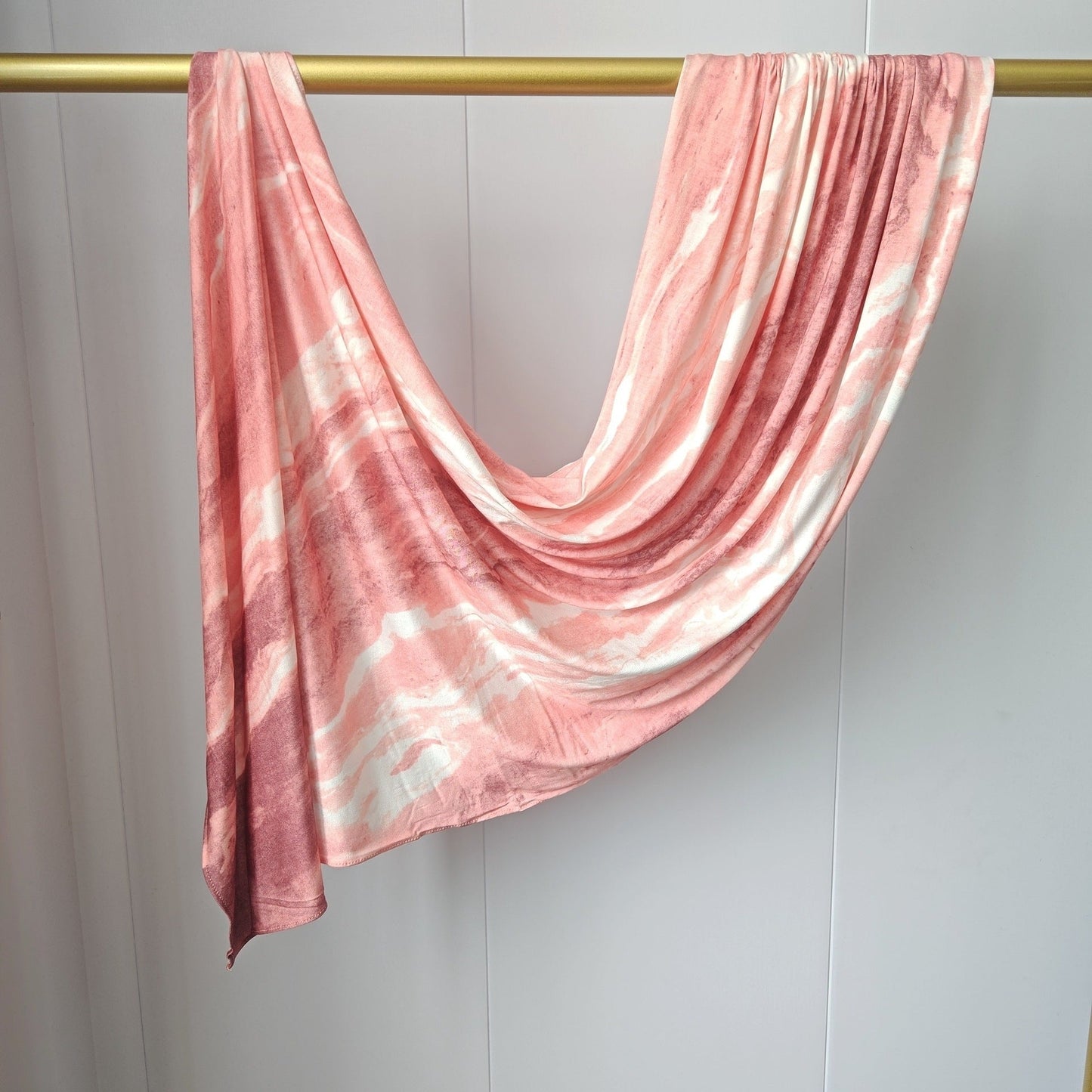 Peach Pink Marble Mercerized Cotton Hijab | Lunar Elegance