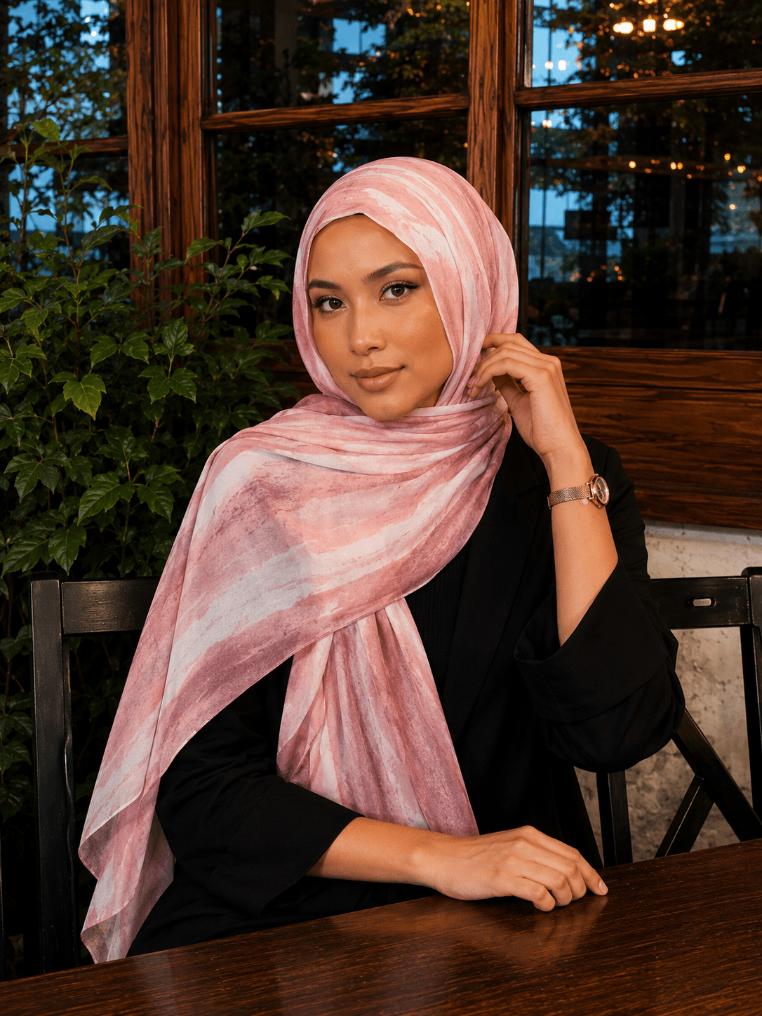 Peach Pink Marble Mercerized Cotton Hijab | Lunar Elegance