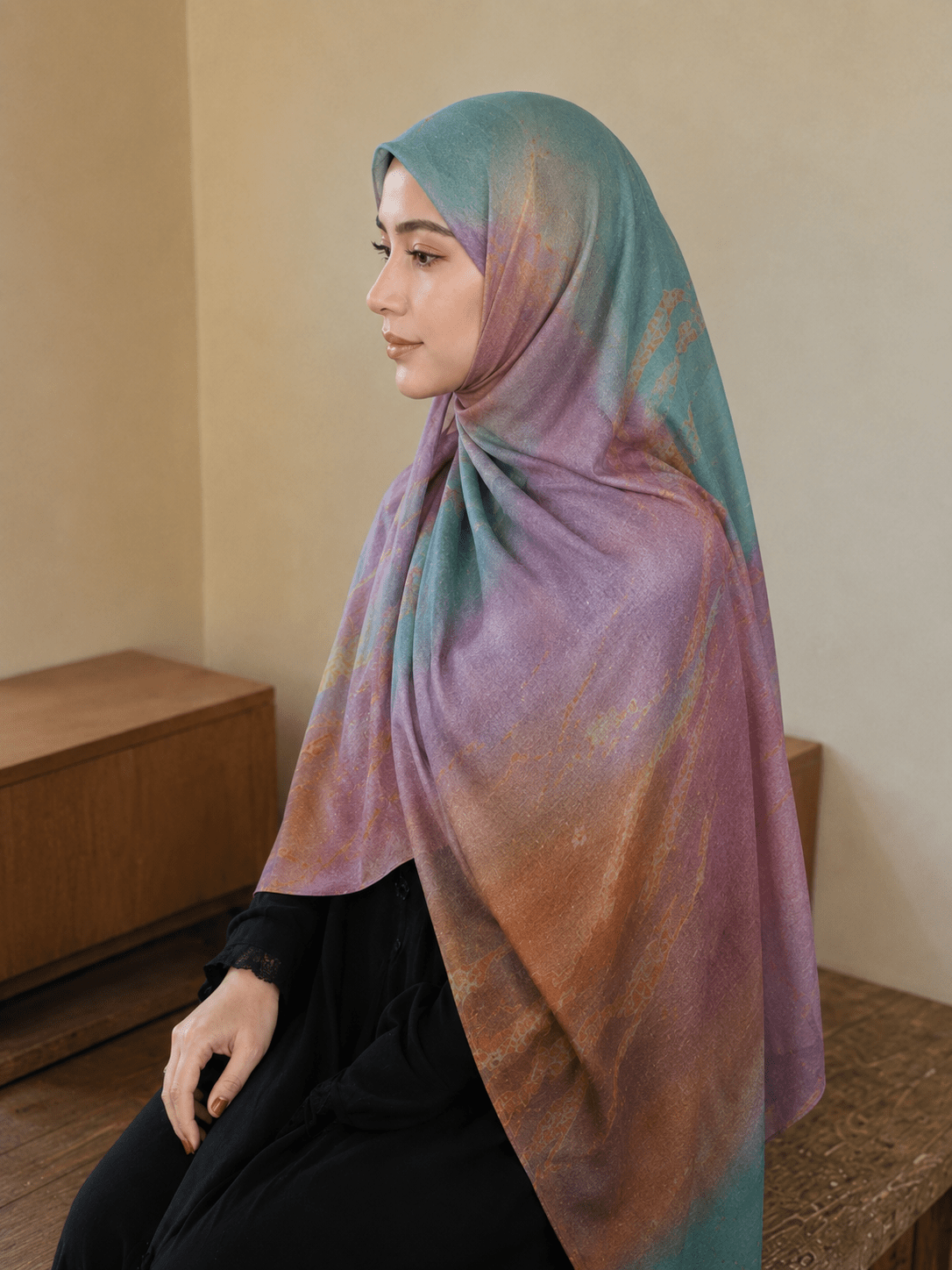 Aqua Rose Marble Mercerized Cotton Hijab | Lunar Elegance