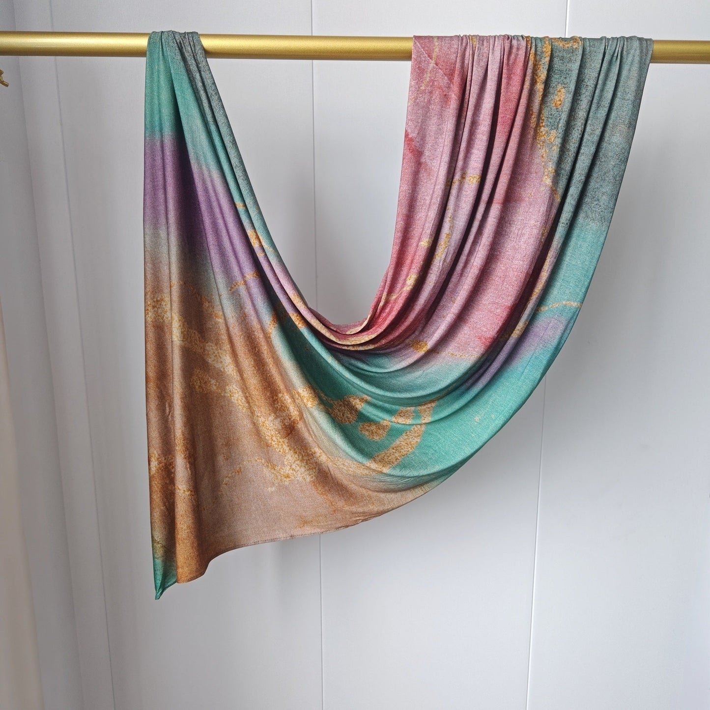 Aqua Rose Marble Mercerized Cotton Hijab | Lunar Elegance