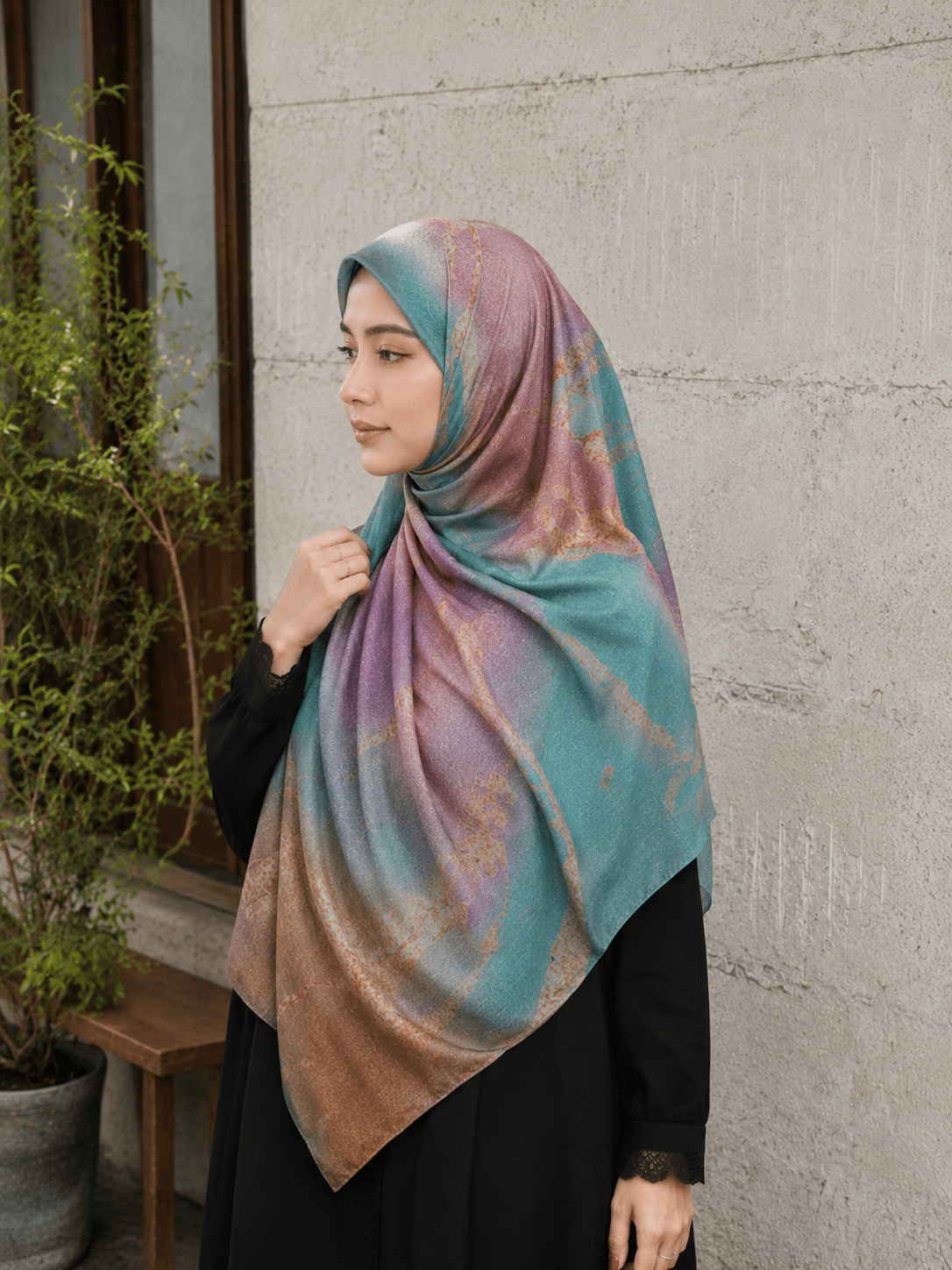 Aqua Rose Marble Mercerized Cotton Hijab | Lunar Elegance