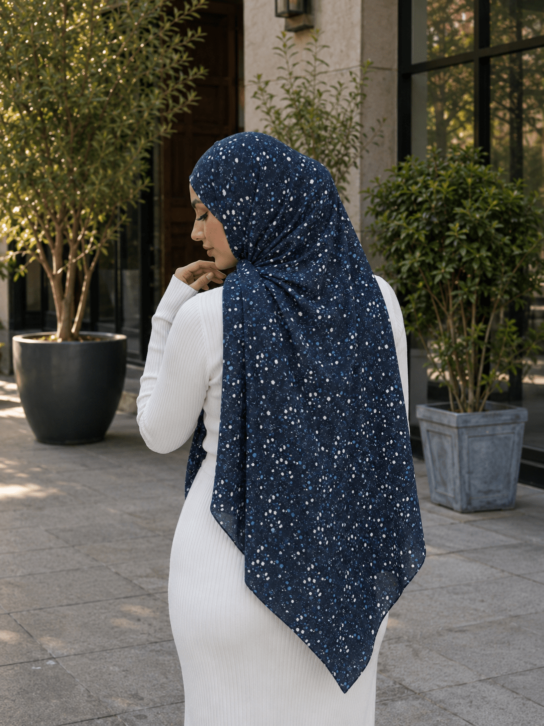 Deep Navy Speckle Mercerized Cotton Hijab | Lunar Elegance
