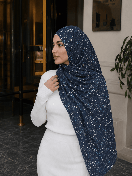 Deep Navy Speckle Mercerized Cotton Hijab | Lunar Elegance