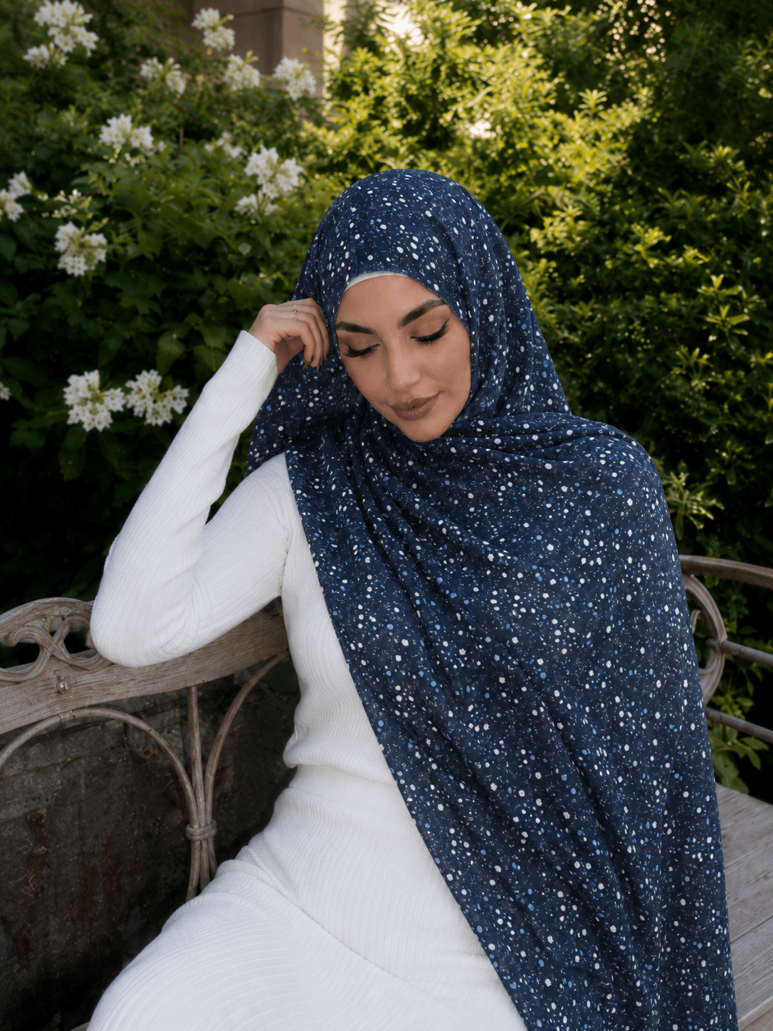 Deep Navy Speckle Mercerized Cotton Hijab | Lunar Elegance
