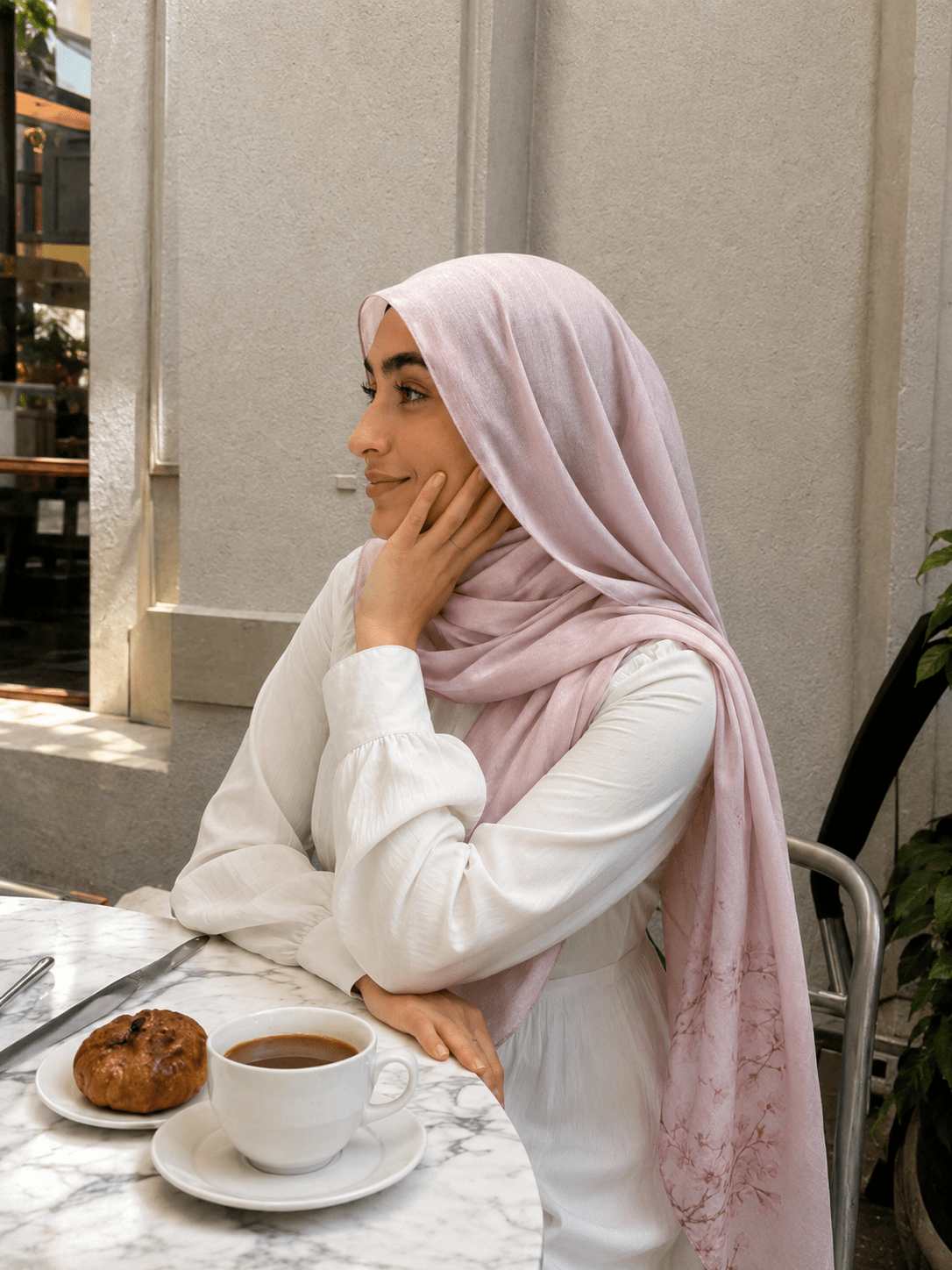 Blush Pink Floral Mercerized Cotton Hijab | Lunar Elegance