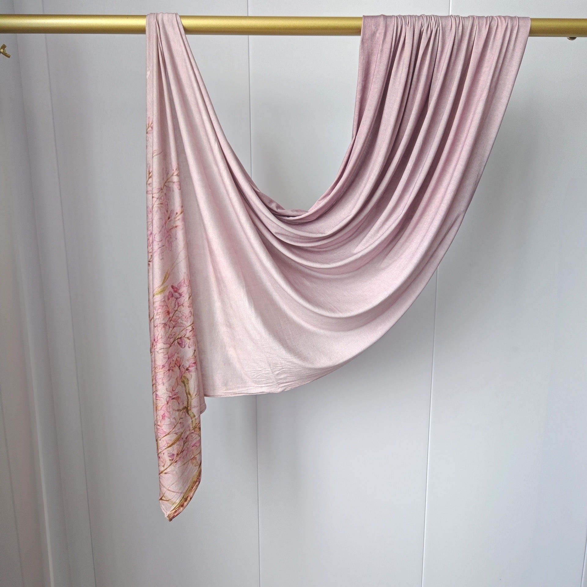 Blush Pink Floral Mercerized Cotton Hijab | Lunar Elegance