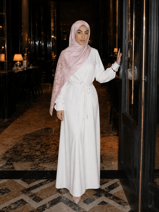 Blush Pink Floral Mercerized Cotton Hijab | Lunar Elegance