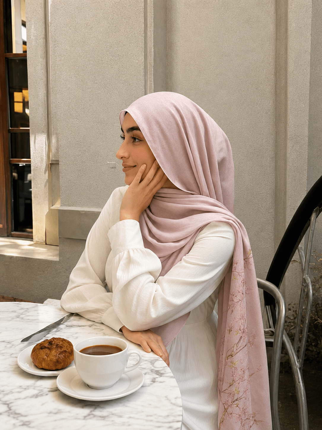 Blush Pink Floral Mercerized Cotton Hijab | Lunar Elegance