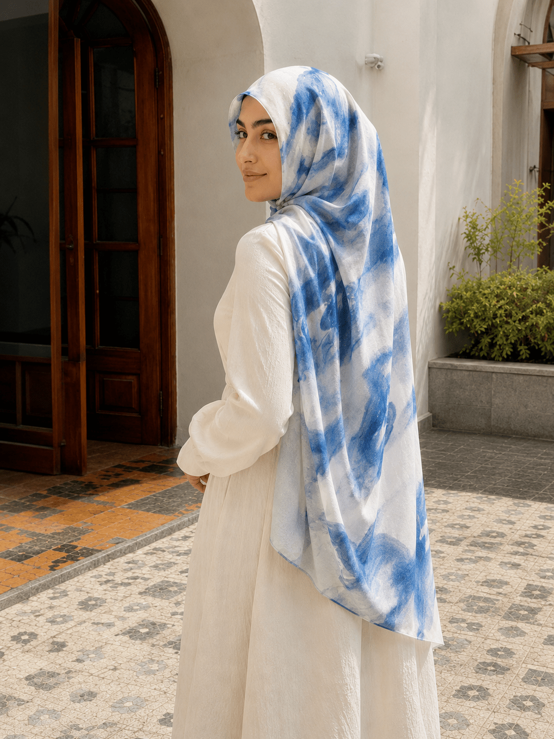 Blue Marble Mercerized Cotton Hijab | Lunar Elegance