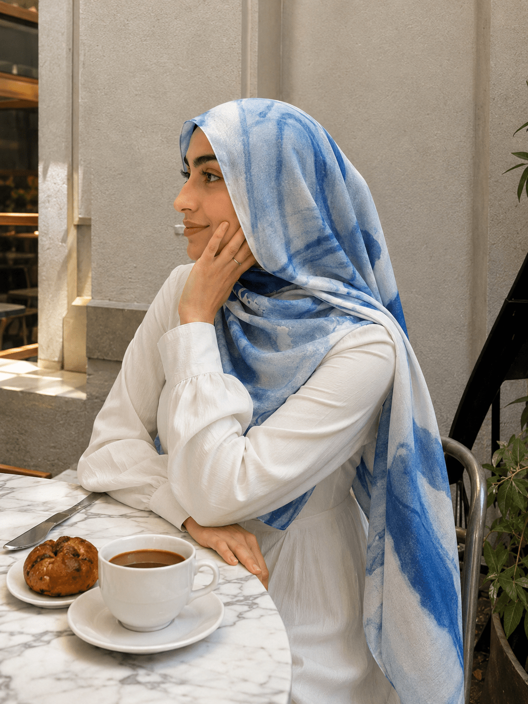 Blue Marble Mercerized Cotton Hijab | Lunar Elegance