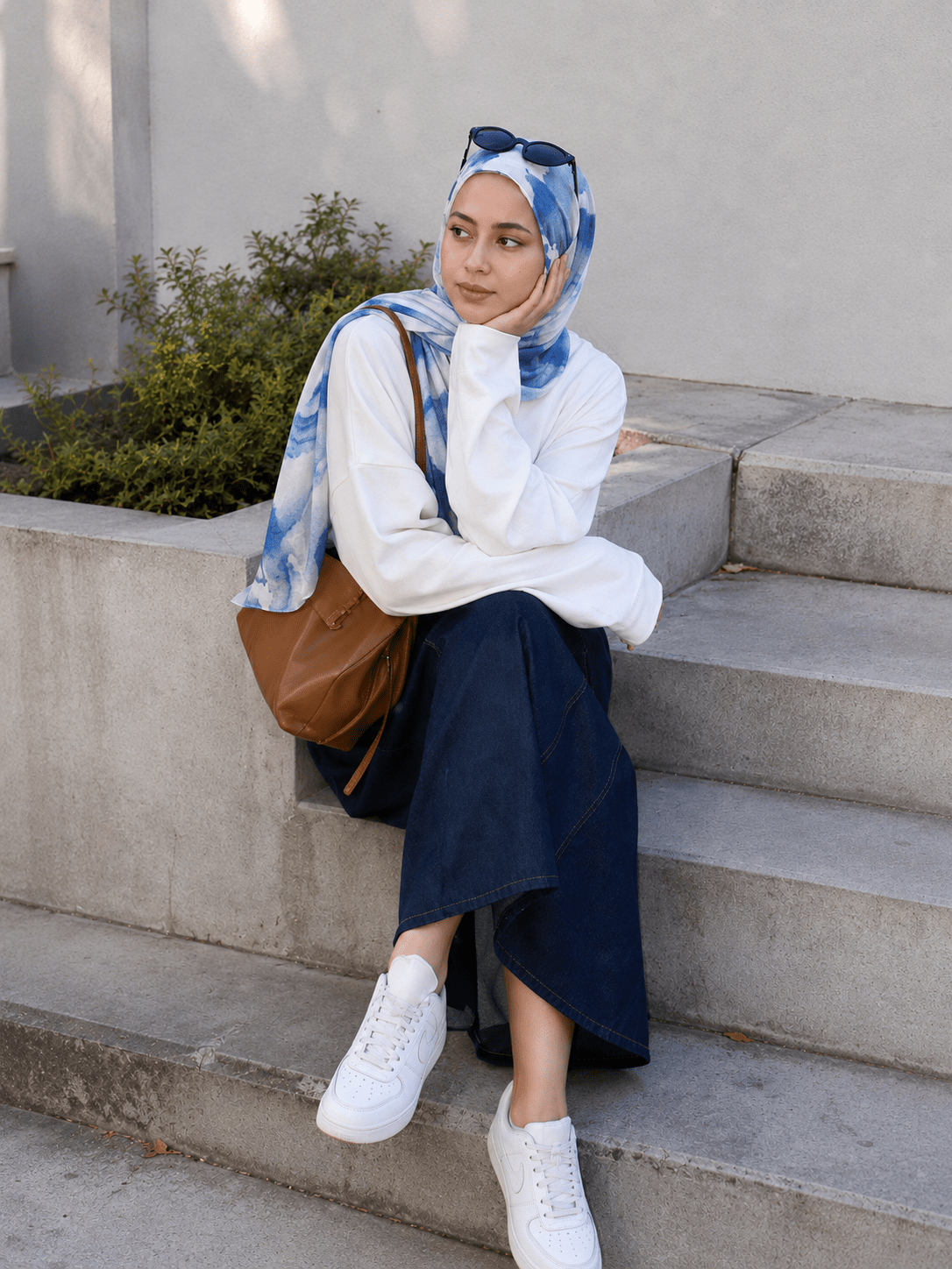 Blue Marble Mercerized Cotton Hijab | Lunar Elegance