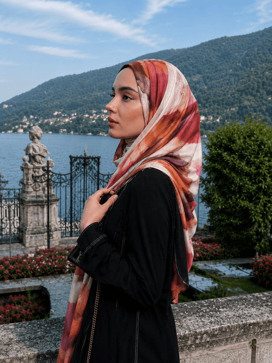 Terracotta Marble Mercerized Cotton Hijab | Lunar Elegance