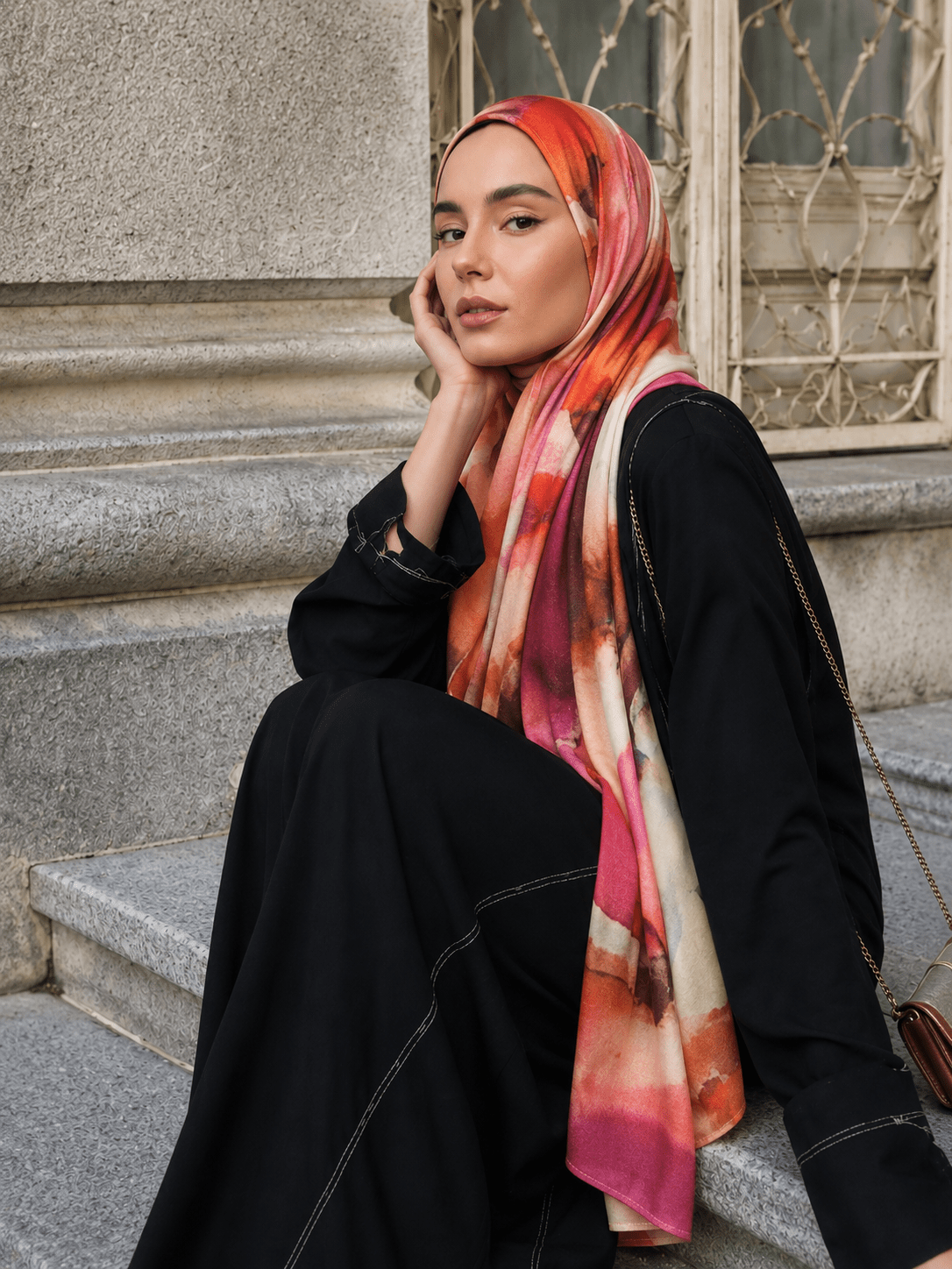 Terracotta Marble Mercerized Cotton Hijab | Lunar Elegance