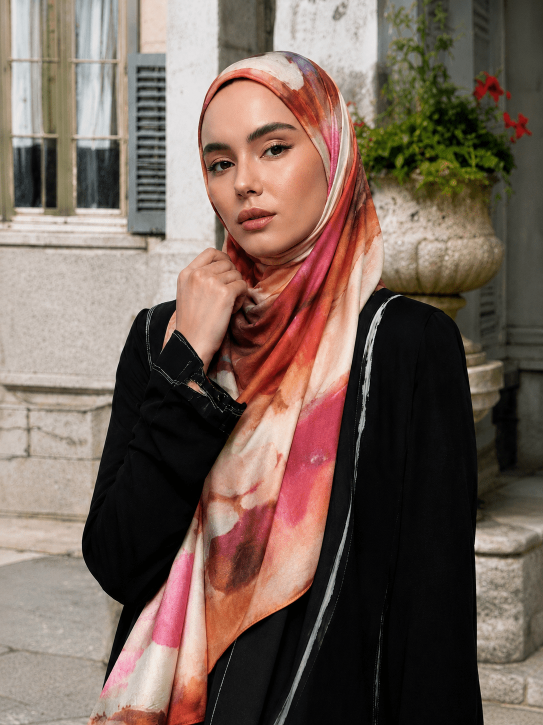 Terracotta Marble Mercerized Cotton Hijab | Lunar Elegance