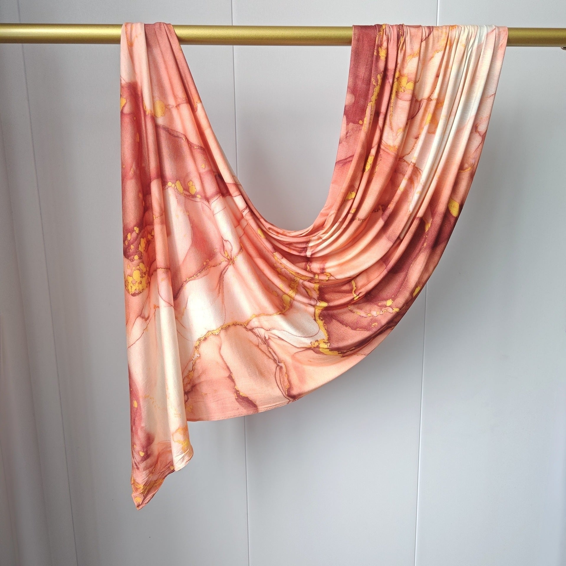 Peach Coral Marble Mercerized Cotton Hijab | Lunar Elegance