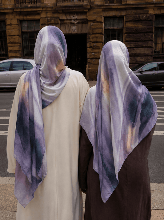 Smoky Purple Marble Mercerized Cotton Hijab | Lunar Elegance