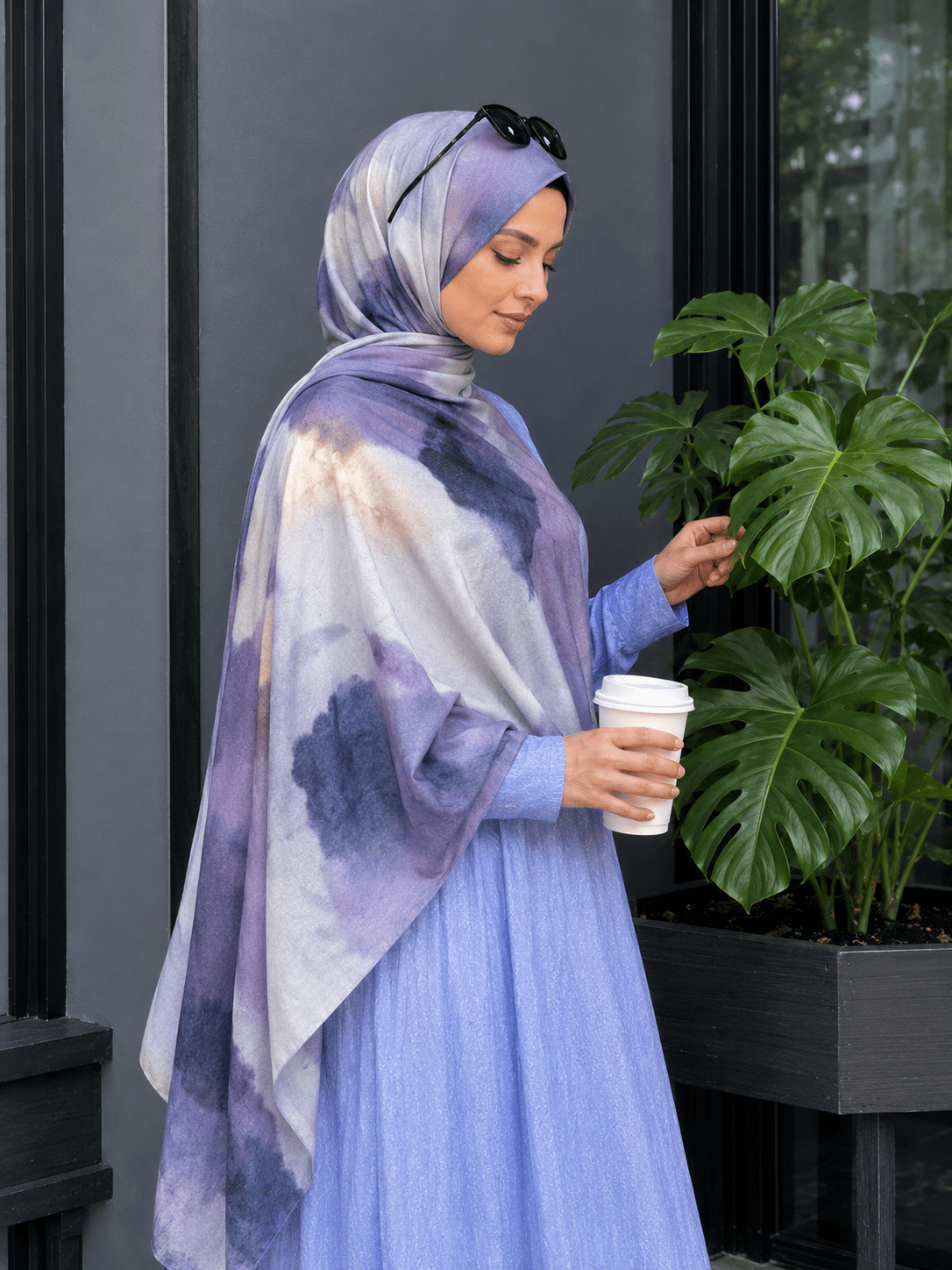 Smoky Purple Marble Mercerized Cotton Hijab | Lunar Elegance