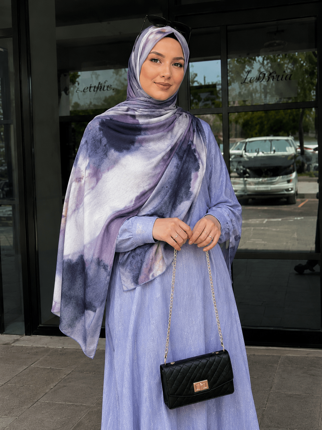 Smoky Purple Marble Mercerized Cotton Hijab | Lunar Elegance