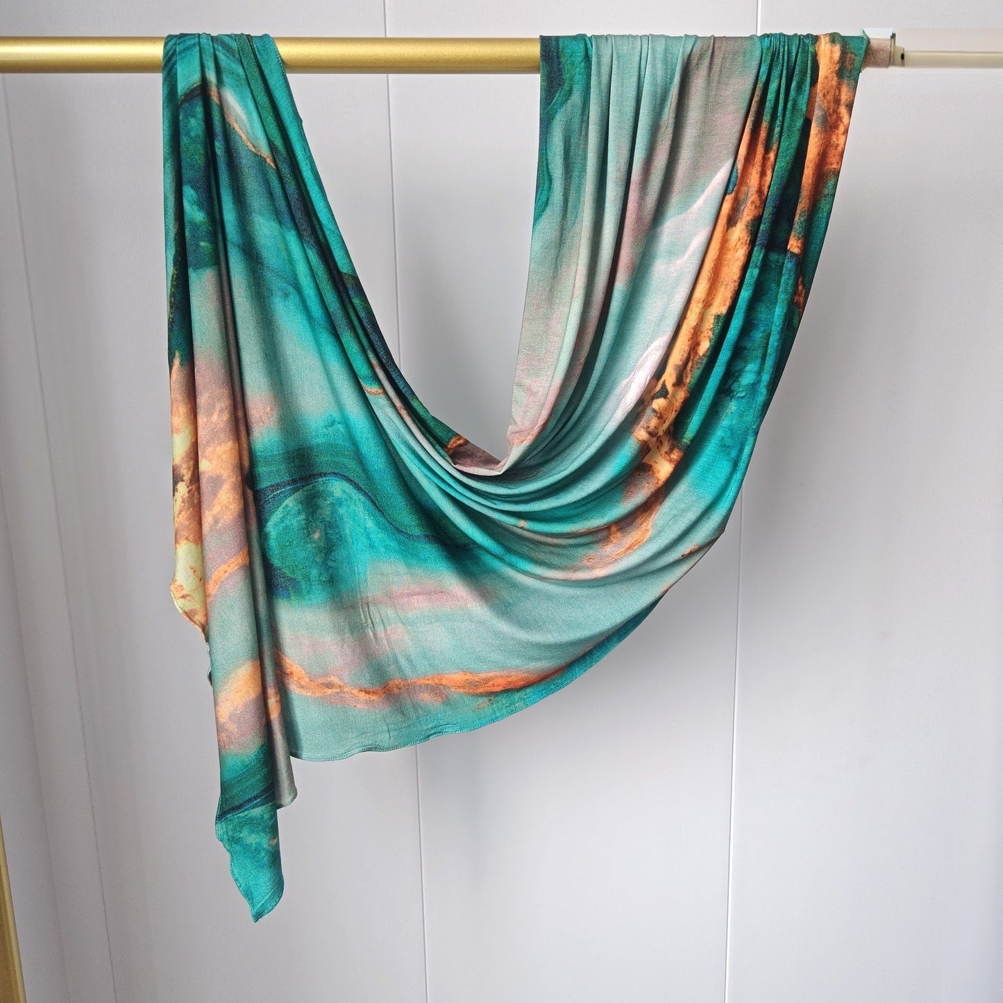Aqua Copper Marble Mercerized Cotton Hijab | Lunar Elegance