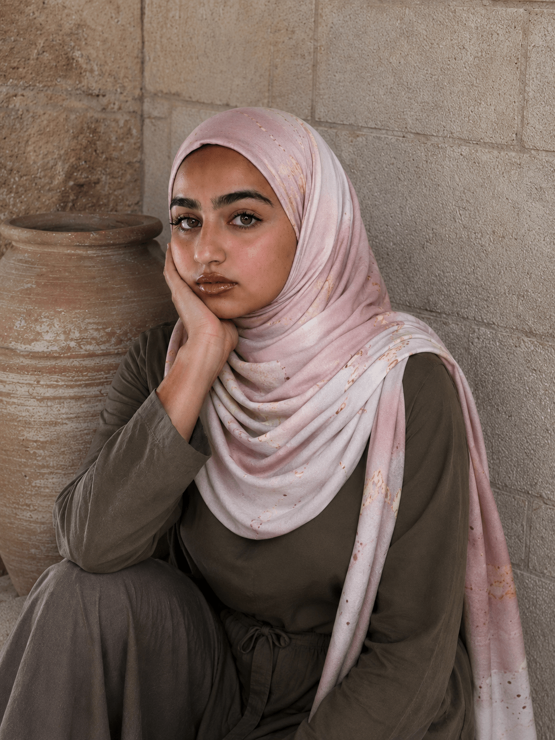 Blush Pink Marble Mercerized Cotton Hijab | Lunar Elegance