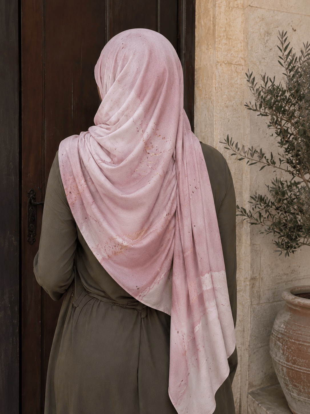 Blush Pink Marble Mercerized Cotton Hijab | Lunar Elegance