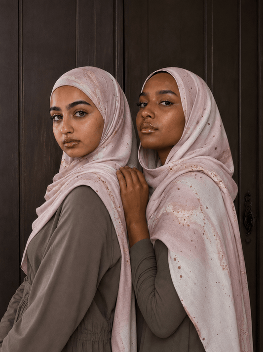 Blush Pink Marble Mercerized Cotton Hijab | Lunar Elegance
